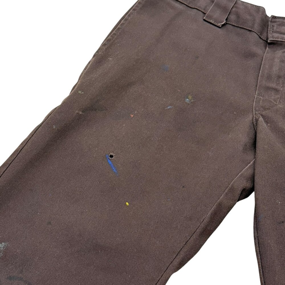 Men’s Dickies Slim Straight Work Pants Brown Distressed Paint Splatter - Picture 10 of 15